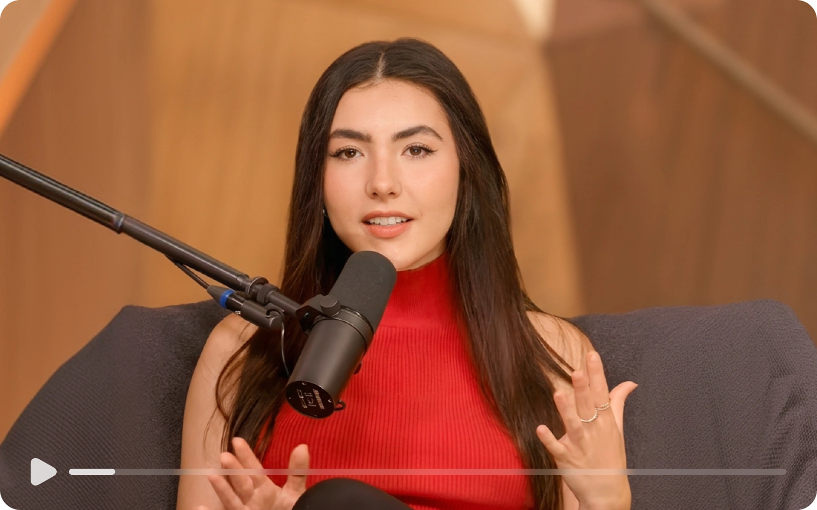 Speaker recording a podcast