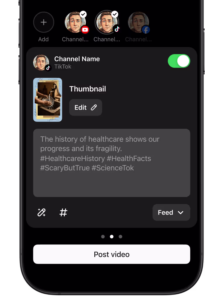 One-tap sharing — publish or save instantly
