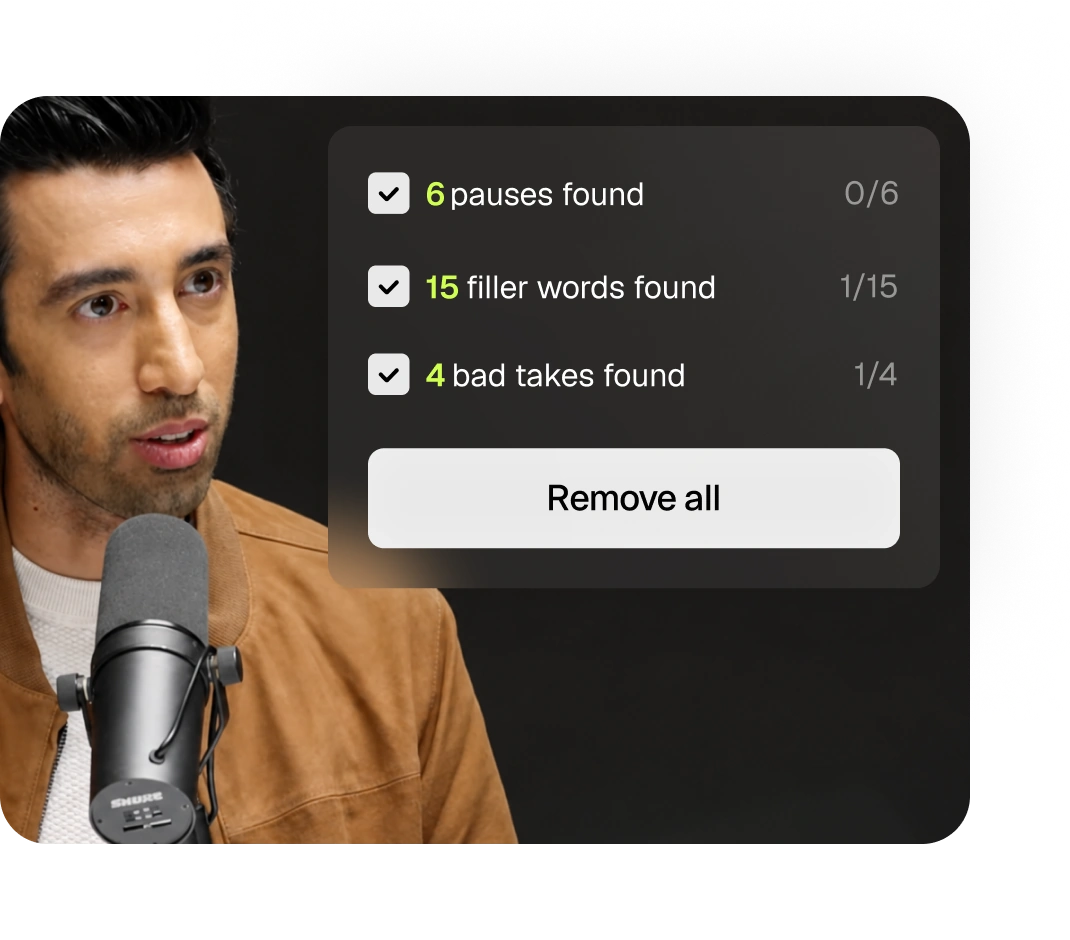 Speech Cleanup flagging pauses, filler words and bad takes in a recording